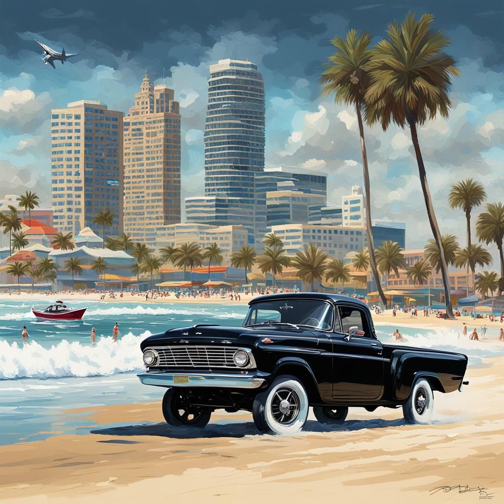 Vintage Ford on Daytona Beach: Matte Painting
