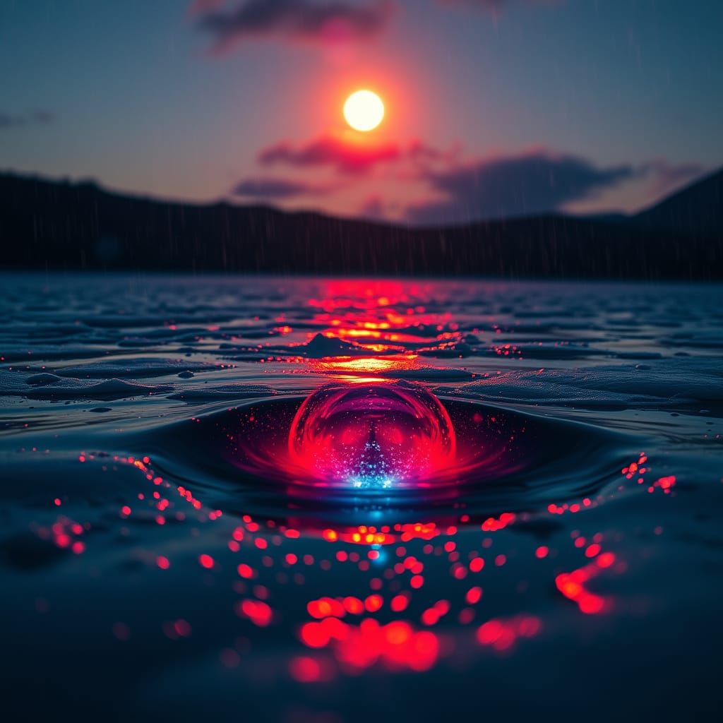 Midnight Eagle Rises from Frozen Lake under Blood Moon Glow