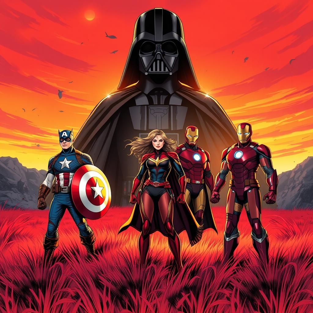 Marvel Heroes Confront Darth Vader Statue in Comic Book Art