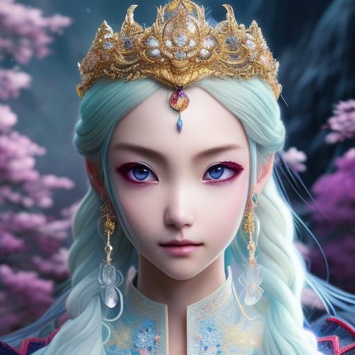 Realistic Anime Elsa Princess with Ice Crown