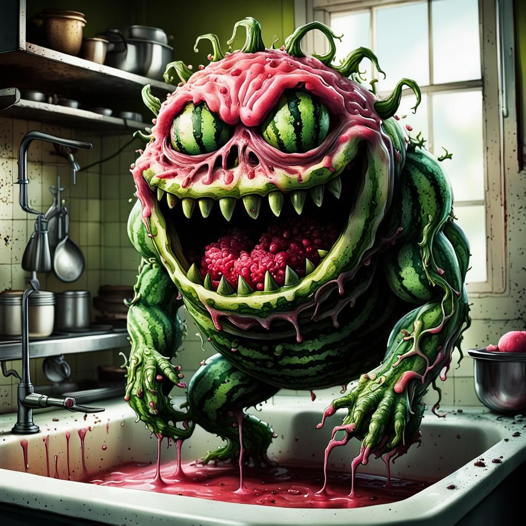 Grotesque Watermelon Monster in Comic Book Art