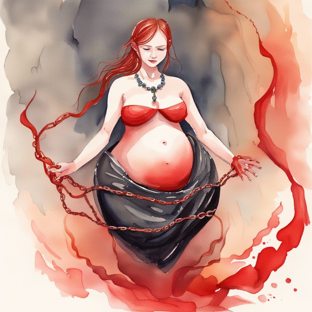 Joyful Pregnant Demon Watercolor Art
