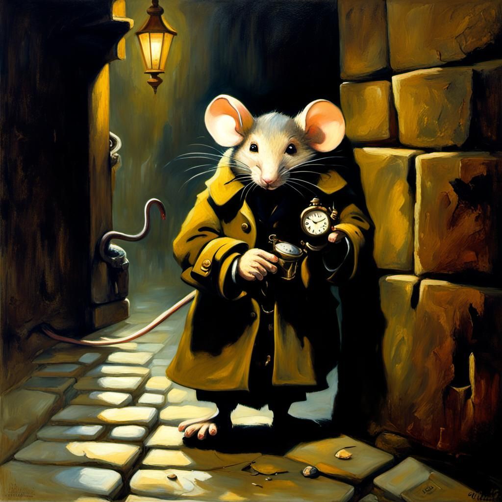 Mice in Alley Selling Watches in Dutch Masters Style
