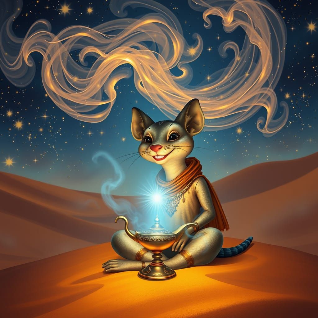 Mystical Jerboa Seeks Wonders Under Starry Arabian Skies