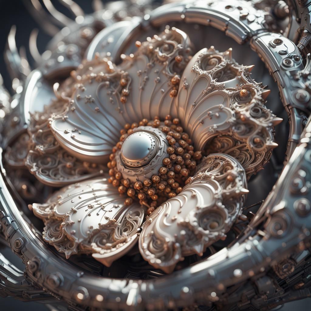 Detailed Floral Shell with Intricate Mech Details