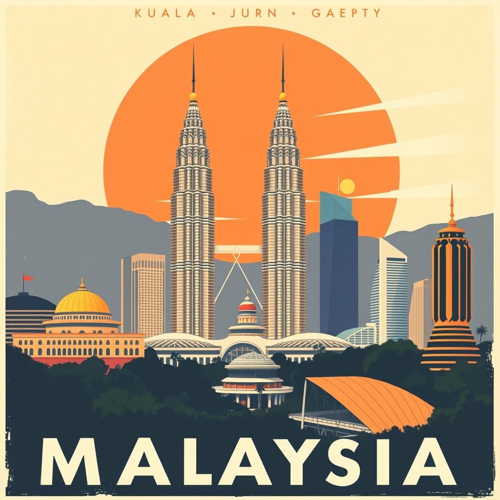 Vintage 1940s Kuala Lumpur Travel Poster