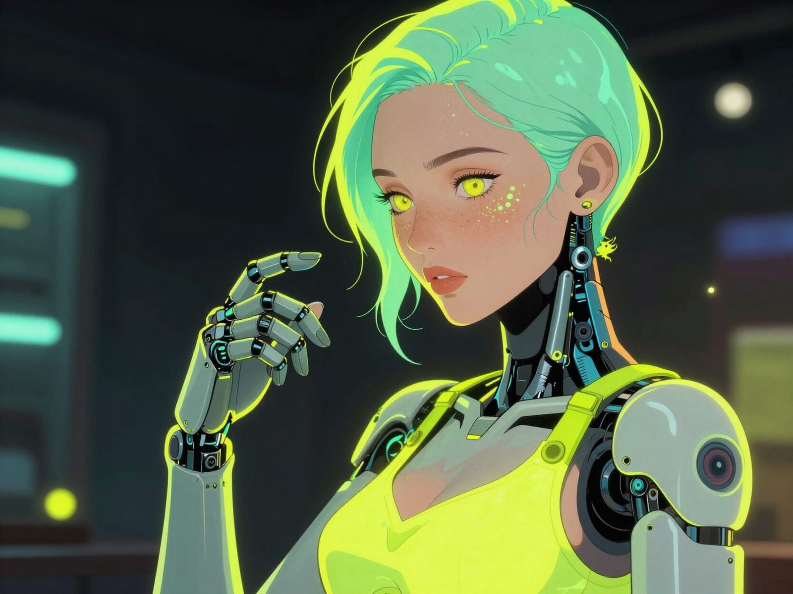 Cyborg in Neon-Lit Subculture Scene