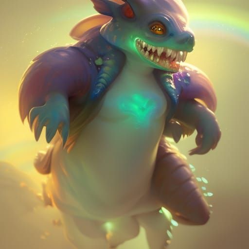 Adorable Smiling Creature with Rainbow Fur, Detailed Portrai...