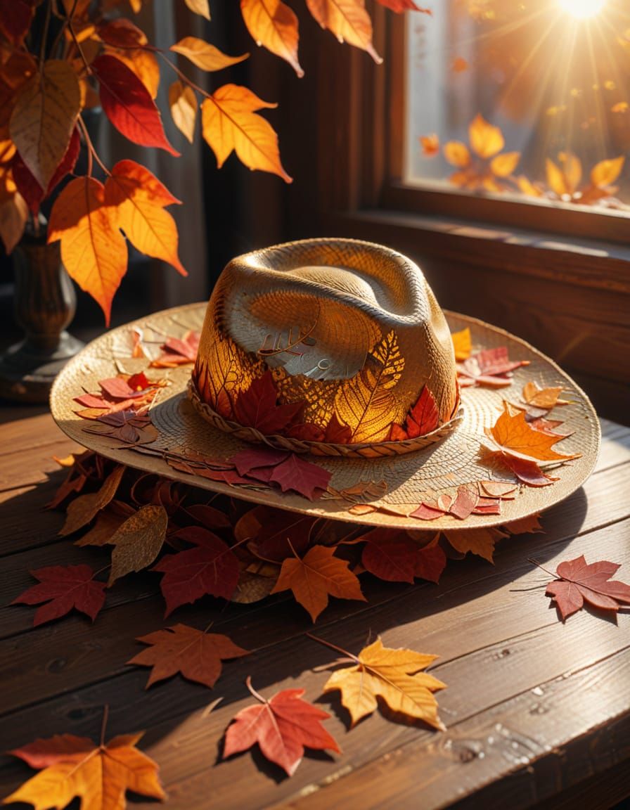 Autumn Leaves Hat: Digital Matte Painting Art