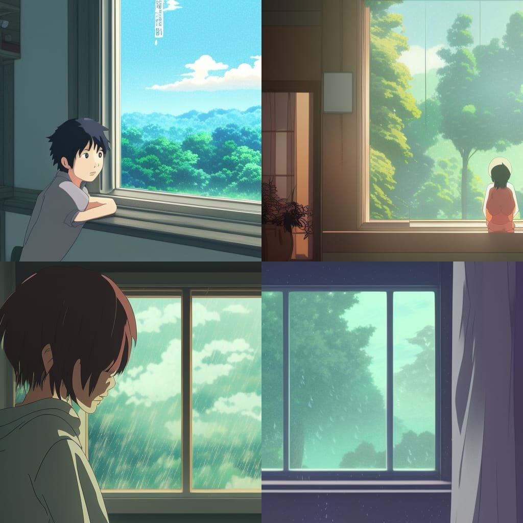 Rainy Window View: Studio Ghibli Anime Art