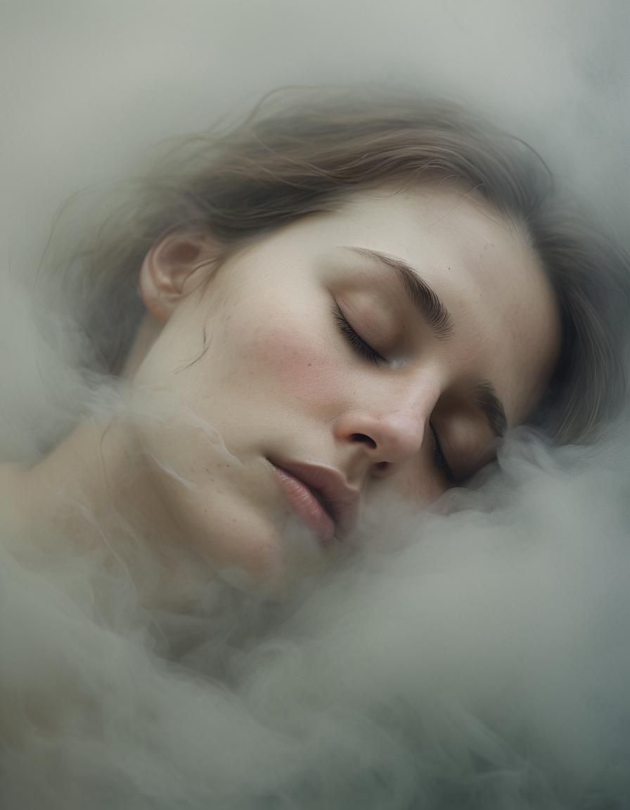 Serene Woman in Fog: Delicate Expressionism