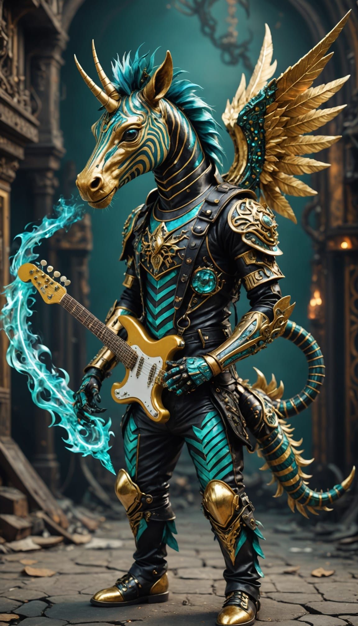 Mythical Hybrid Creature in Whimsical Gothic Attire