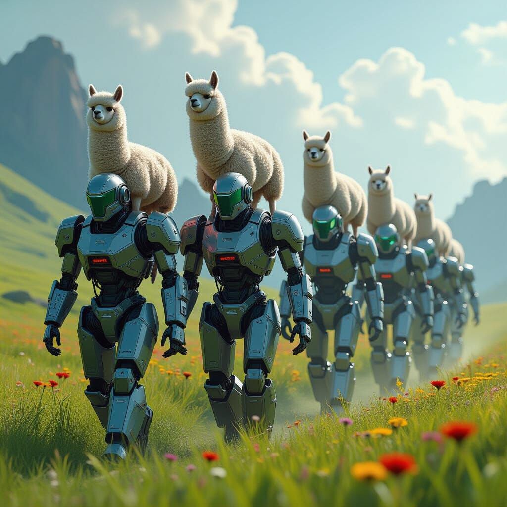 Robots Marching with Alpacas in Dystopian Field