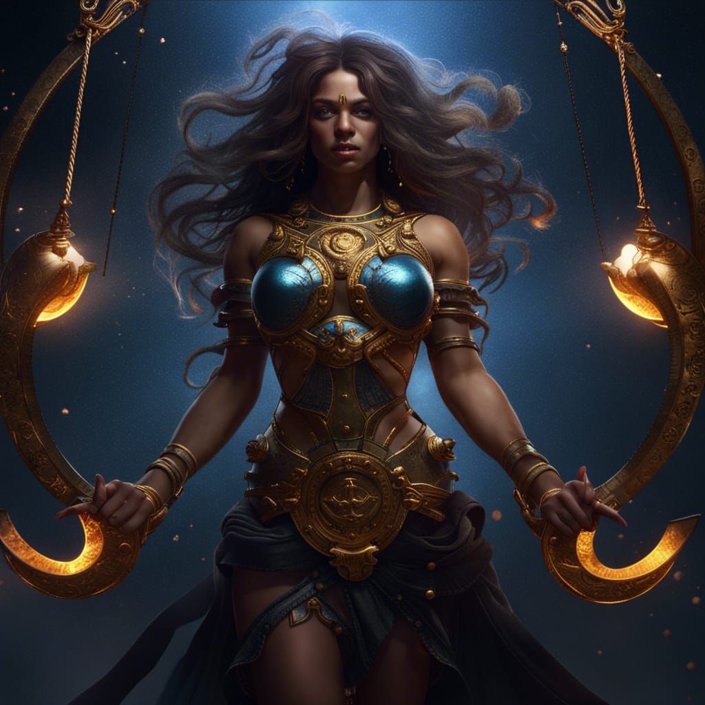 Powerful Libra Woman in Dark Fantasy Style