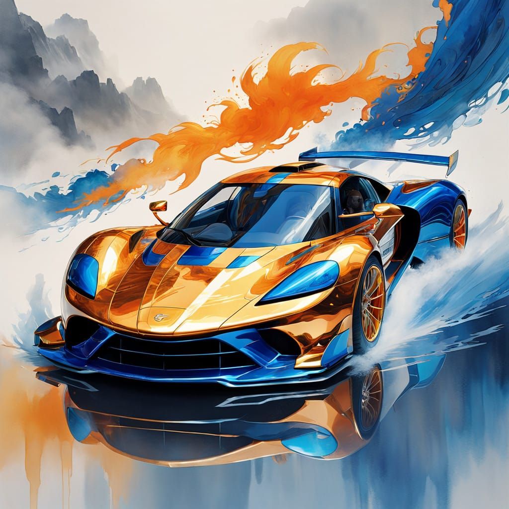 Electric Blue Formula 1 Car in Impressionist Style