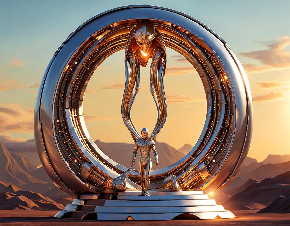 Cosmic Alien Mage Emerges From Metal Portal