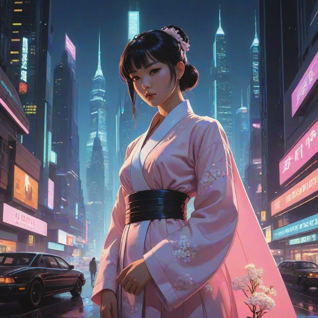 Cyberpunk Anime Man in Futuristic Cityscape