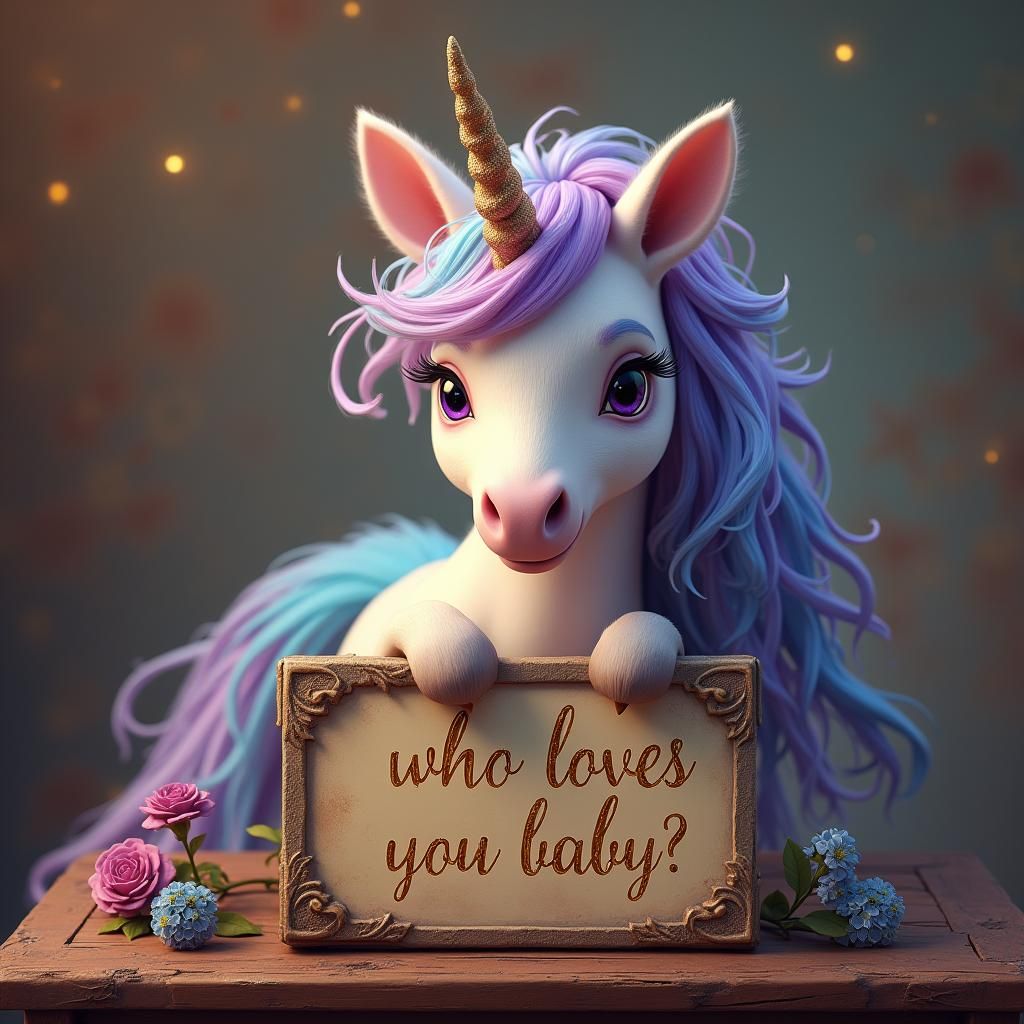 Mystical Unicorn with Peacock Feathers and Amethyst Eyes