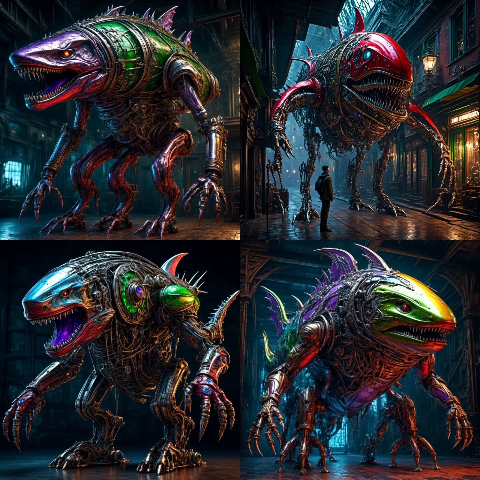 Steampunk Cyborg Shark Creature in Art Deco Style