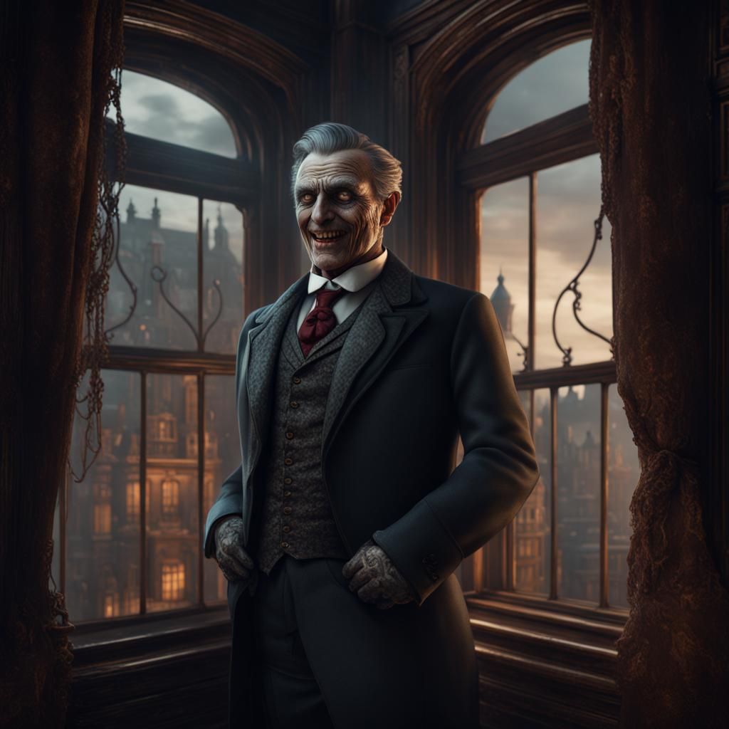 Scary Victorian Man Grinning Through Window