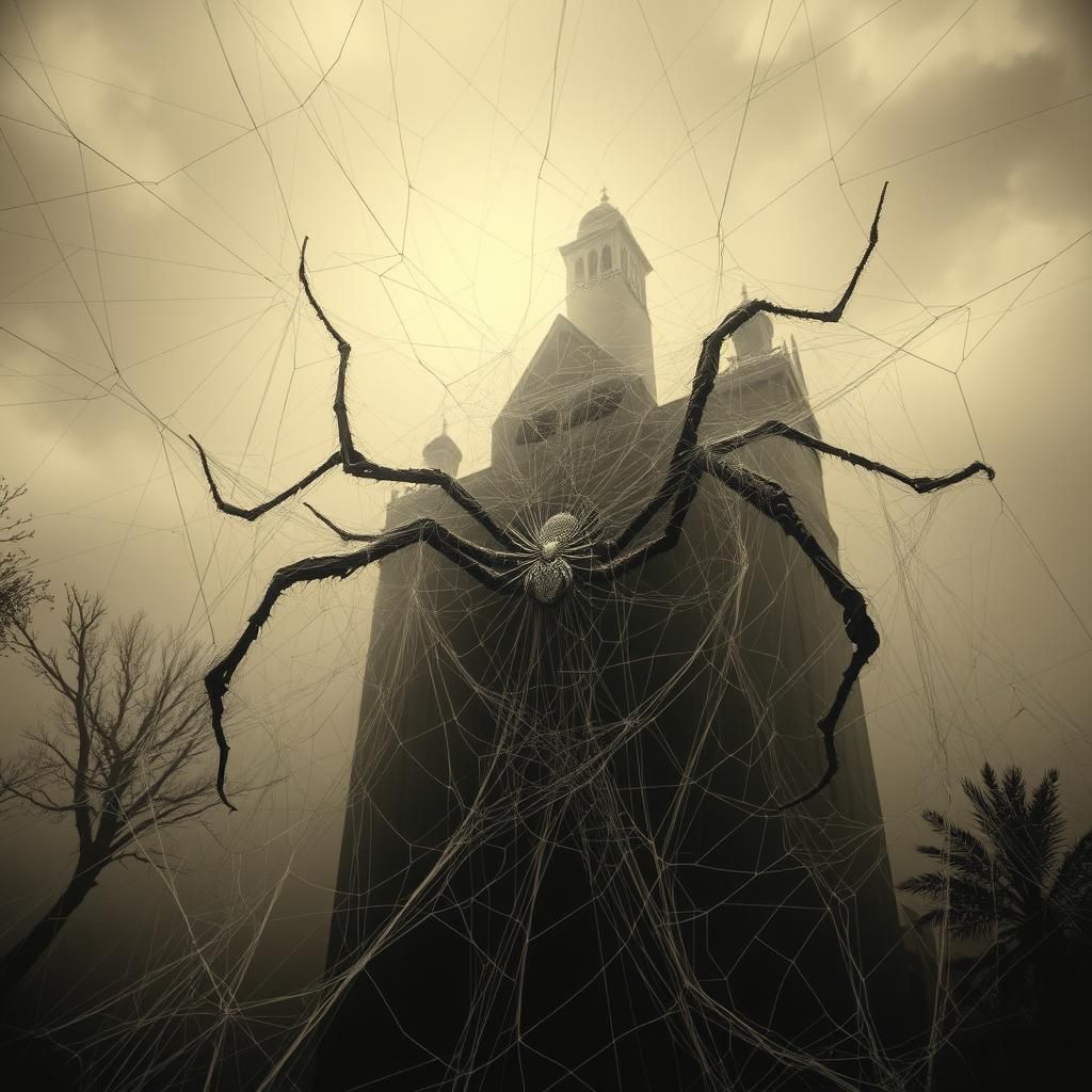 Nightmarish Sepia Dreamscape Trapped in Spiderwebs
