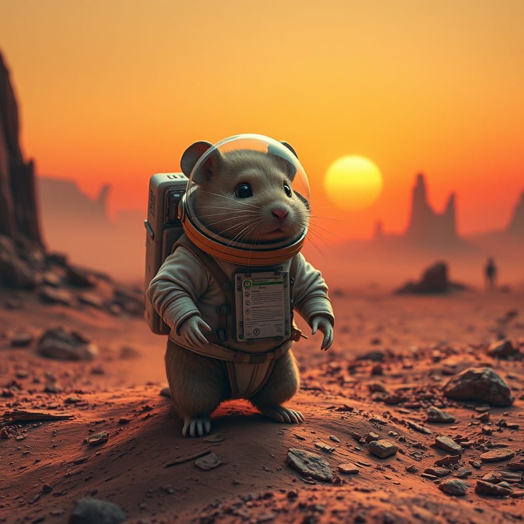 hamster stands on Mars