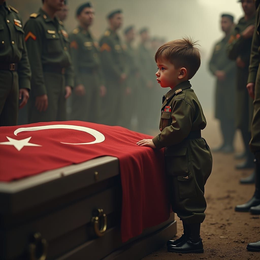 Poignant Image of Child Soldier Before Coffin