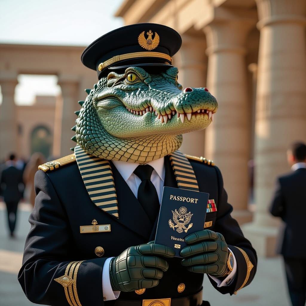 Humanoid Crocodile as Egyptian Immigration Officer