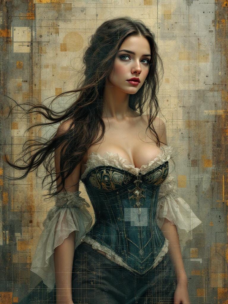 Renaissance Glitch: Pin-Up in Overlapping Art Styles