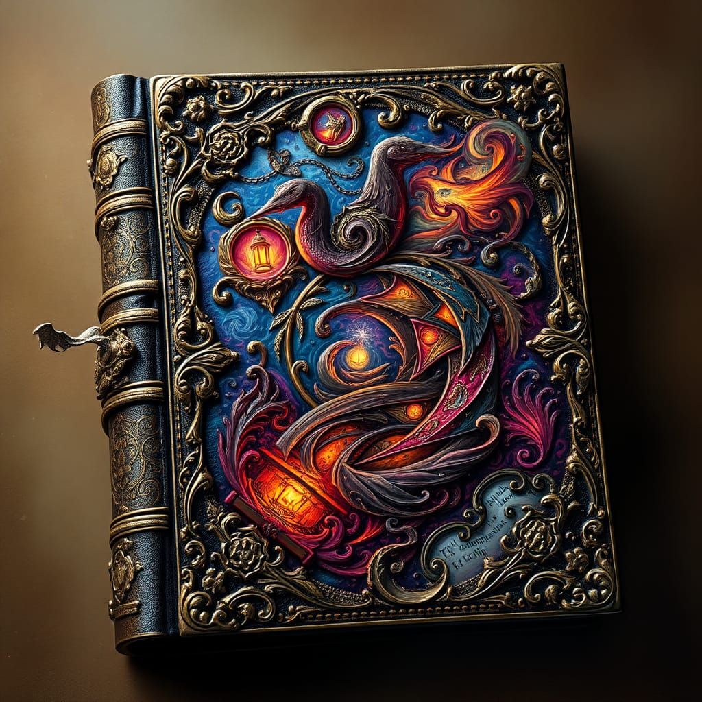 Ornate Tome Overflowing with Swirling Magic