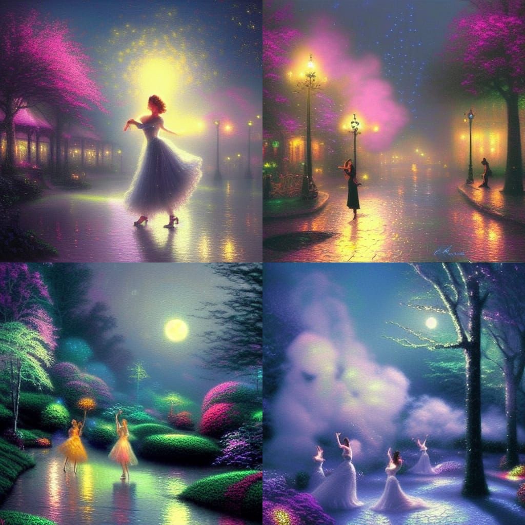 Ethereal Dancers Under the Moon in Luminous Style