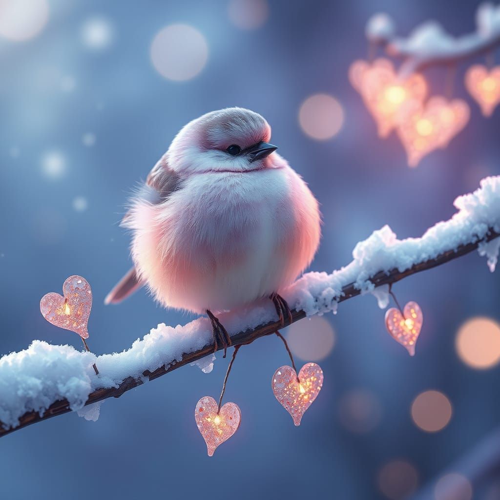 Enchanted Winter Wonderland with Glittering Hearts