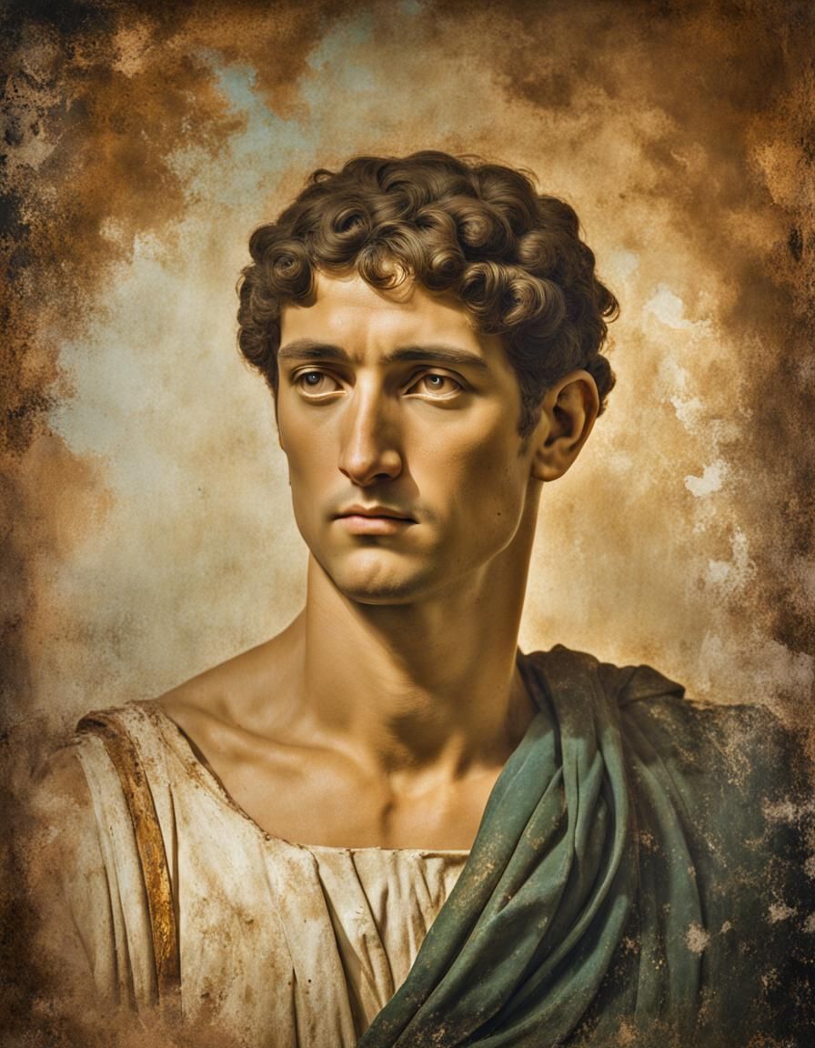 Ancient withered fresco of a young man