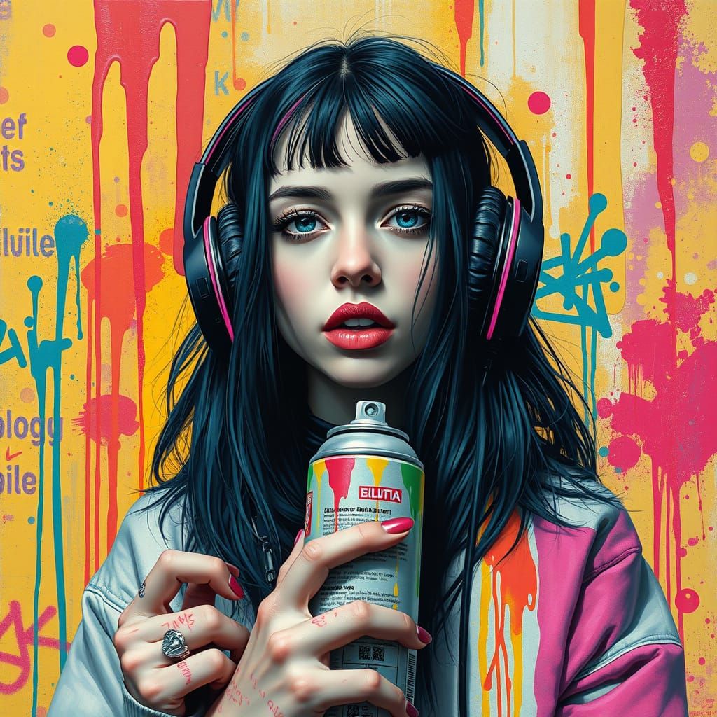 Billie Eilish in a Vibrant, Edgy Graffiti Scene