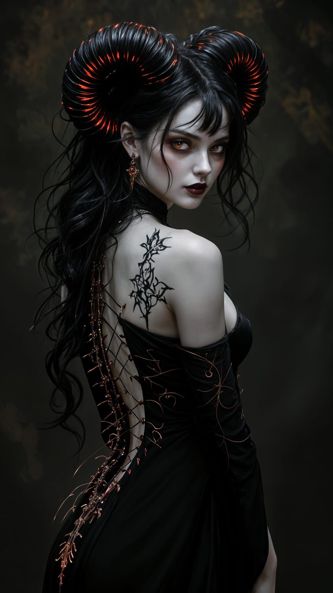Elegant Hell Woman Portrait with Ornate Dress