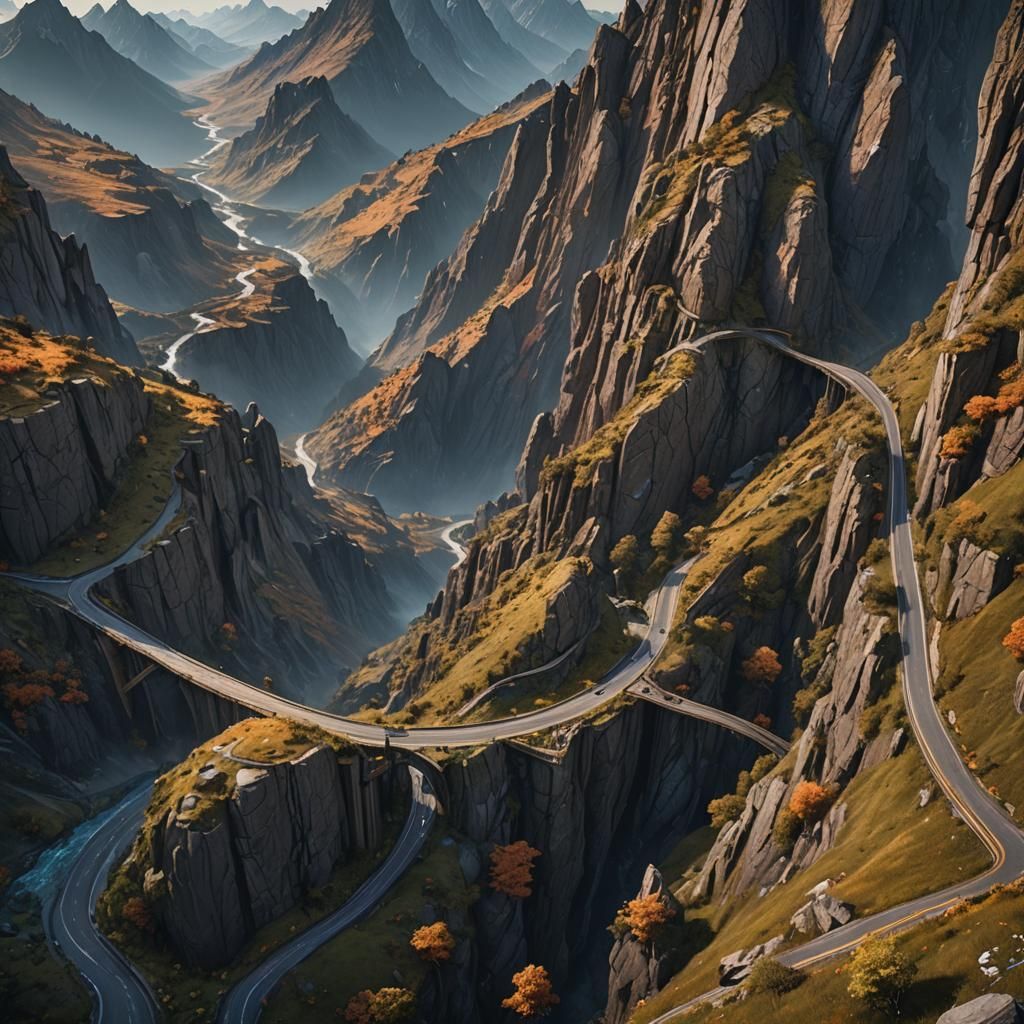 Mountain Road in Detailed Matte Painting Style