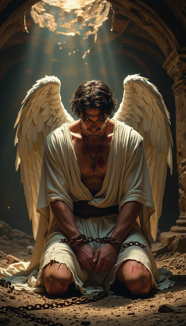 Captive Angel in Forgotten Chamber: Cinematic Lighting