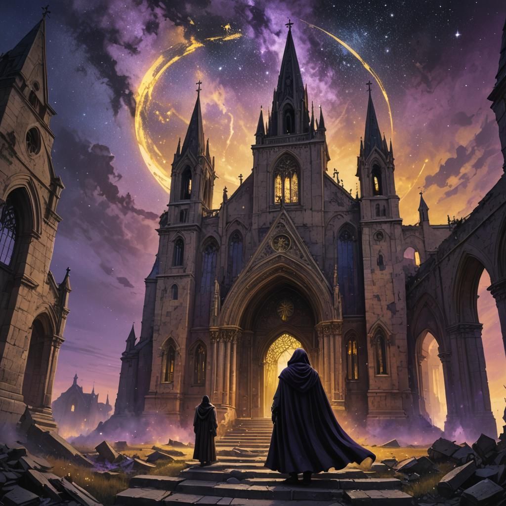 Mysterious Figure at Ruined Church: Fantasy Concept Art