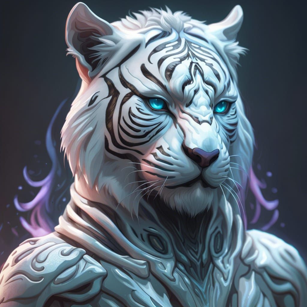 Hyperdetailed Alien White Tiger Portrait