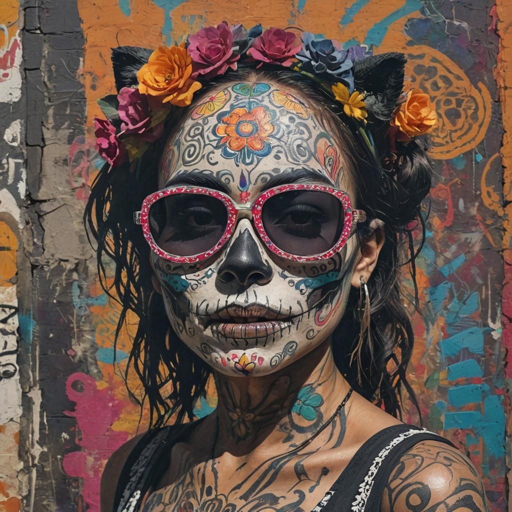 Mexican Catrina in Graffiti Art Style