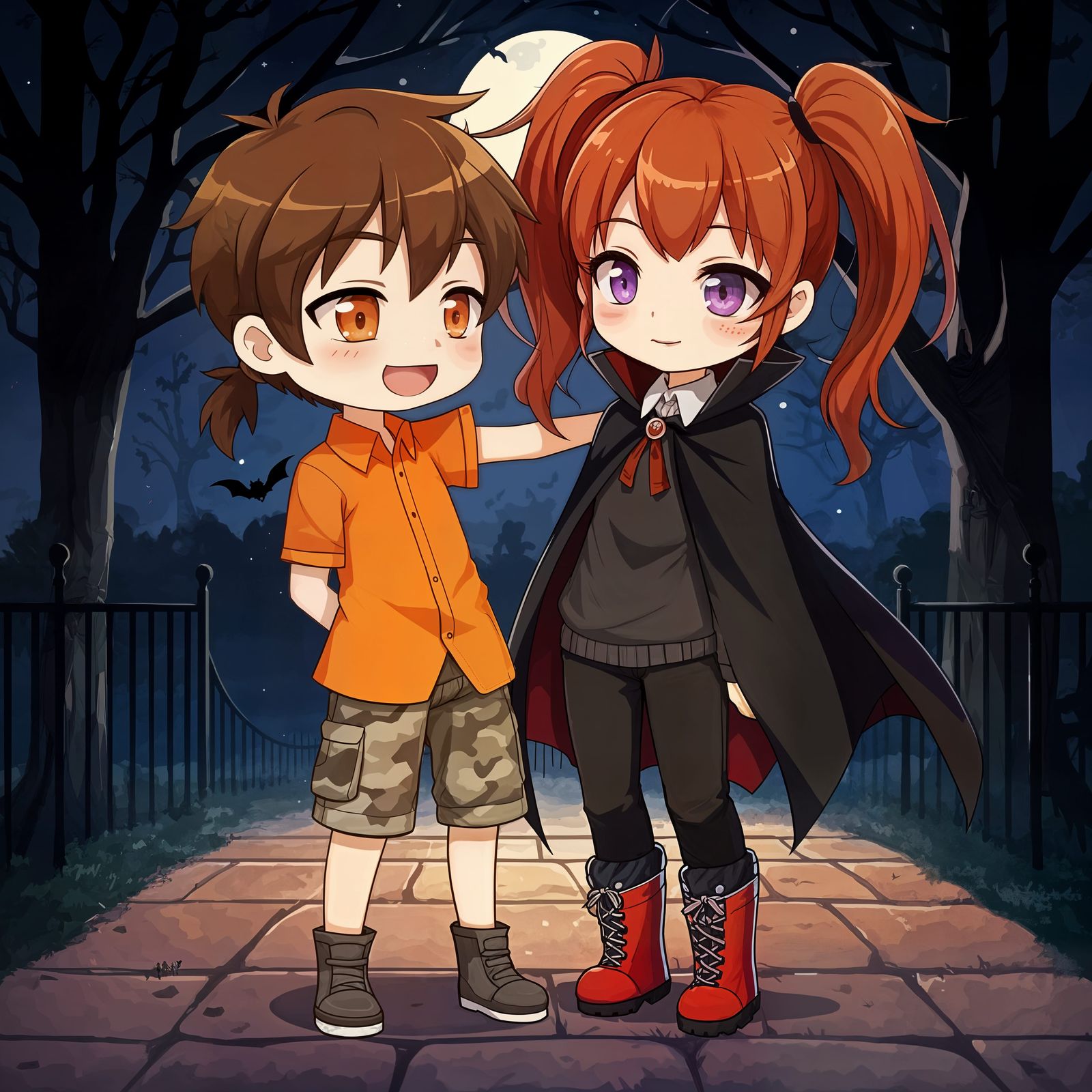 Cute Anime Friends Laugh Together in a Magical Nighttime Par...