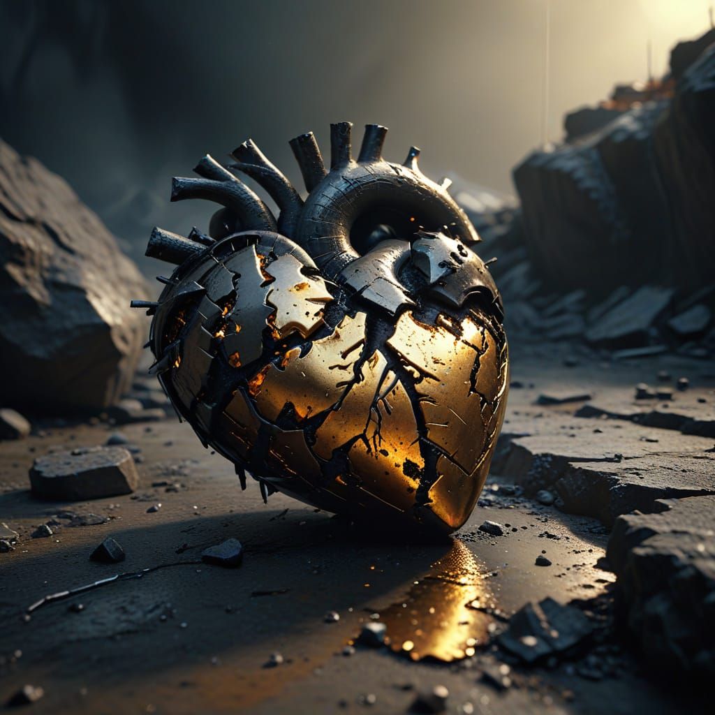 Broken Heart: Hyperrealistic Digital Art in Golden Light