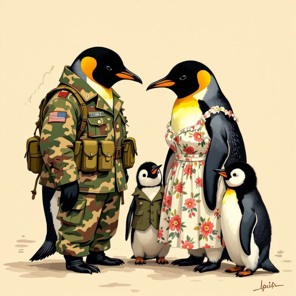 Penguin Soldier's Farewell: A Sentimental Scene