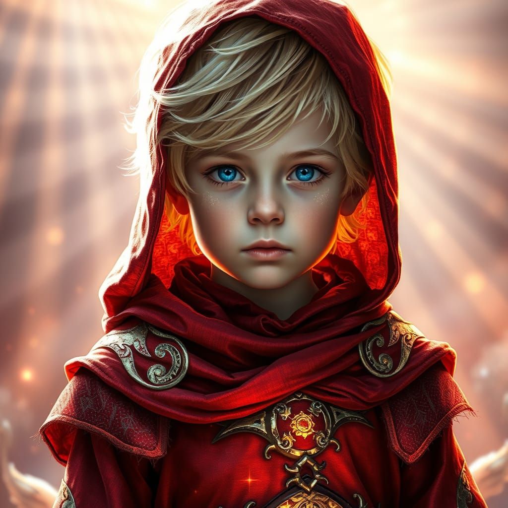 Cosmic Sunfire: Boy Mage in Red Wizard Robes