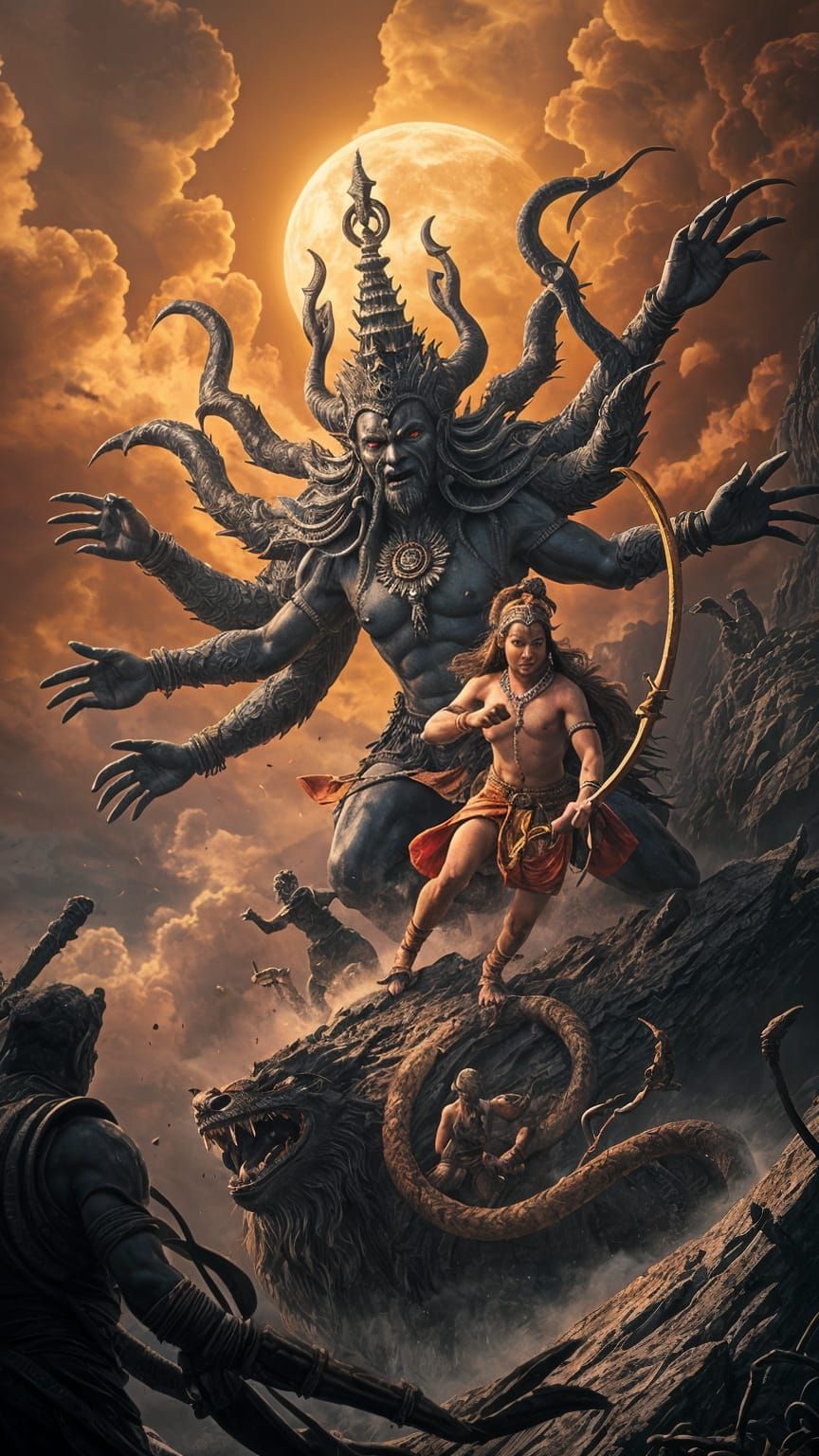 Epic Battle Between Hindu God and Demon King