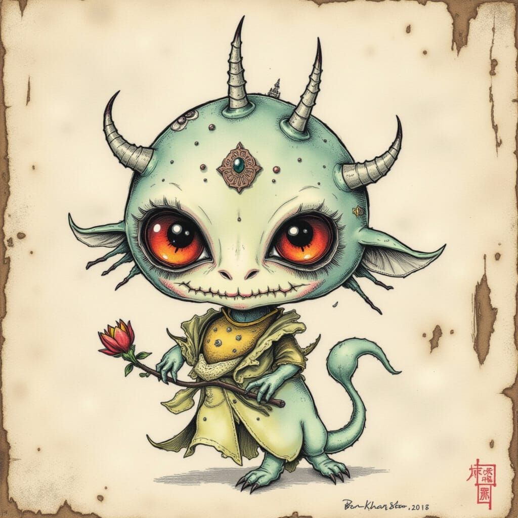 <lora:GN RetroAlienPets:1.0> <lora:MH Floralings:1.0> <lora:...