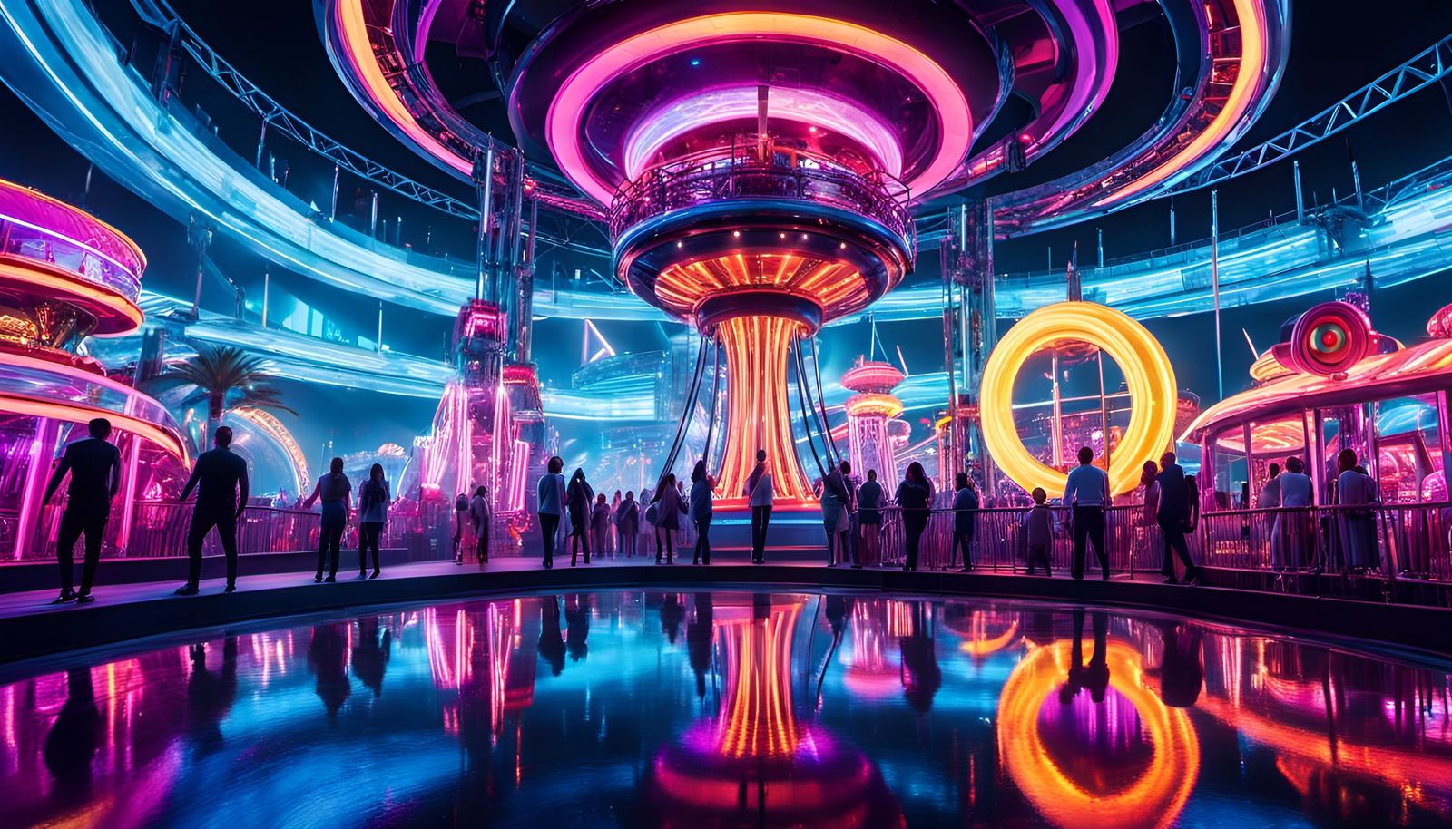 Futuristic Amusement Park Dance Rave in Cinematic Style