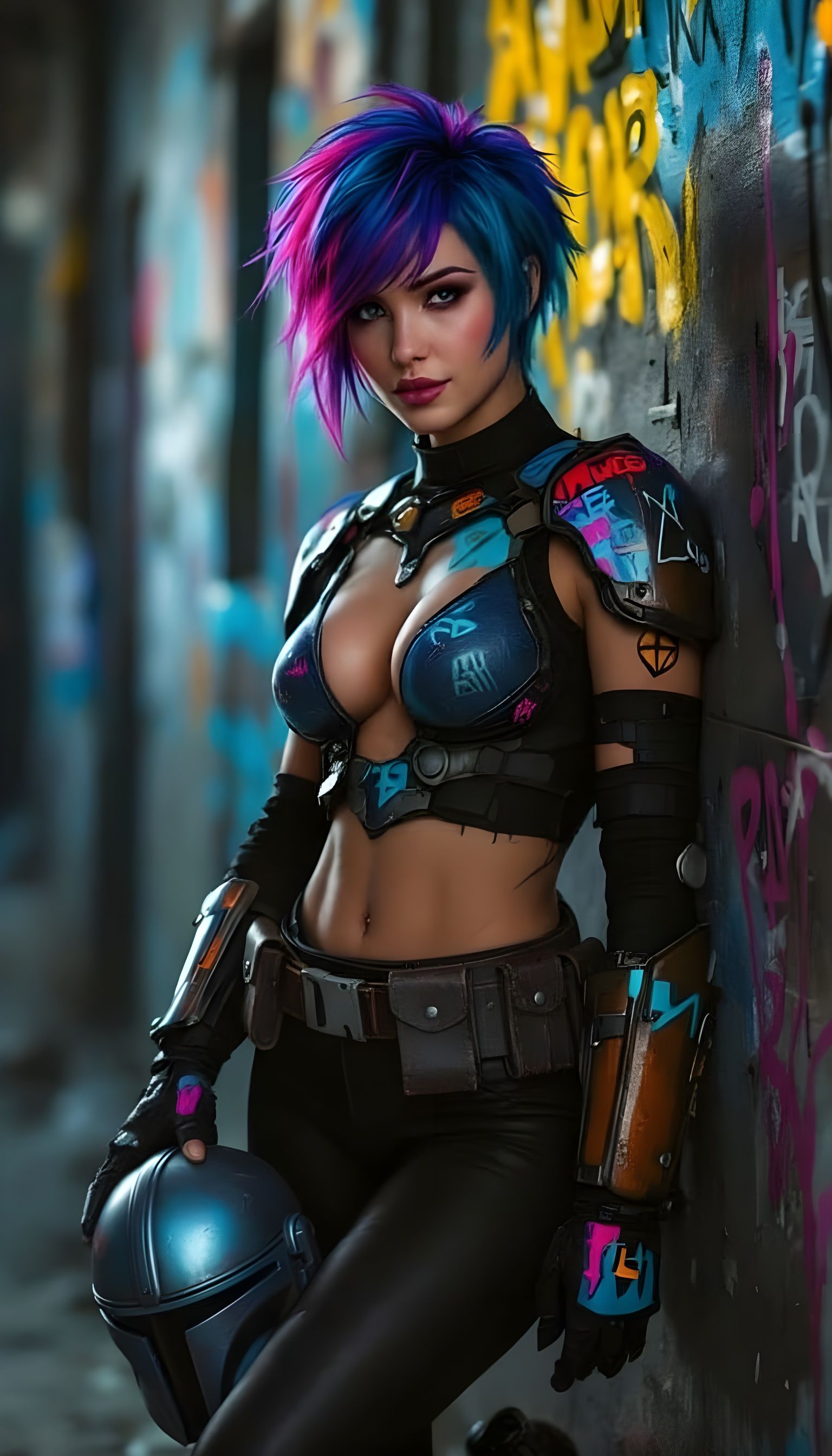 Sabine Wren Leaning Against Graffiti Wall, Neon Armor