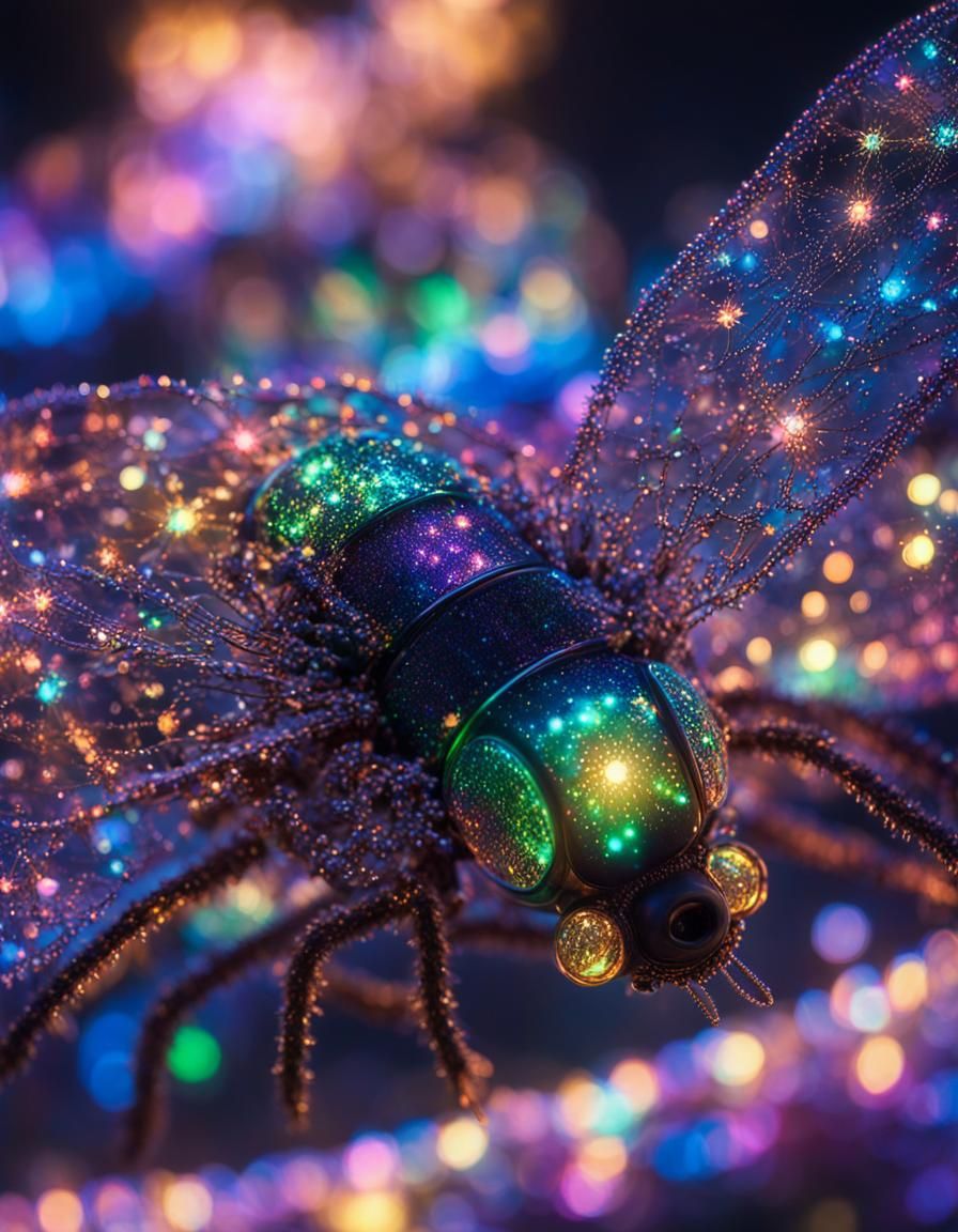 Macro Firefly Made of Starlight and Glittering Stars