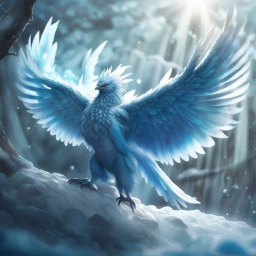 Photorealistic Articuno Soaring Through Blizzard